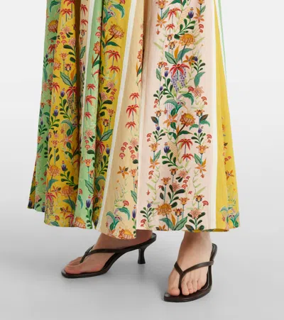 Farm Rio Delicate Floral Stripes Midi Dress In Green