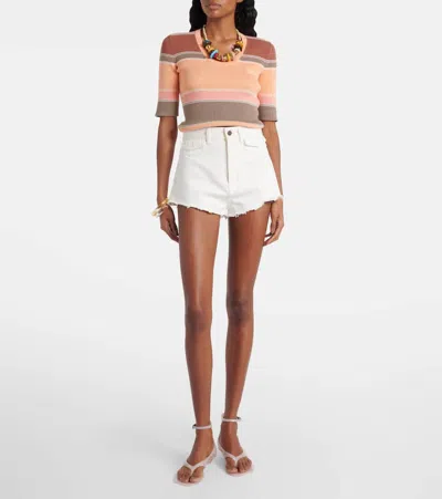 条纹罗纹针织棉质上衣