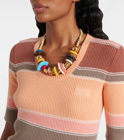 条纹罗纹针织棉质上衣