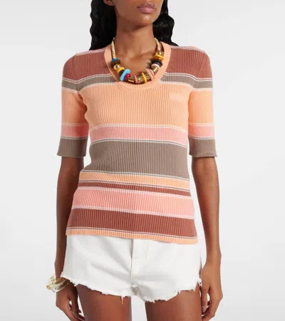 条纹罗纹针织棉质上衣