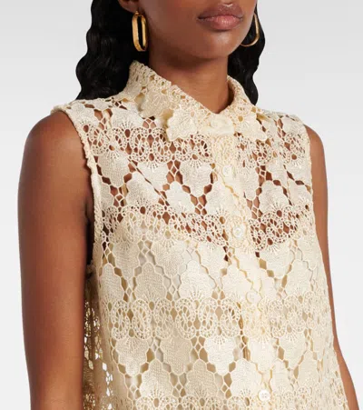 Frame The Deco Scalloped Guipure Lace Mini Shirt Dress In Yellow