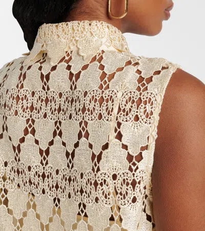 Frame The Deco Scalloped Guipure Lace Mini Shirt Dress In Yellow