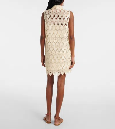 Frame The Deco Scalloped Guipure Lace Mini Shirt Dress In Yellow