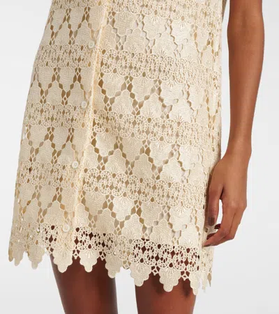 Frame The Deco Scalloped Guipure Lace Mini Shirt Dress In Yellow