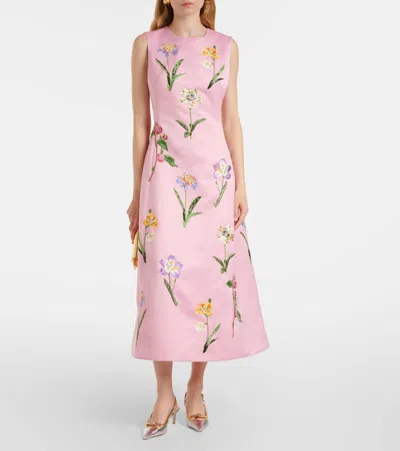 Leo Lin Cleo Floral Embroidered Satin Midi Dress In Pink