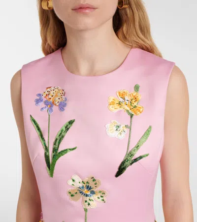 Leo Lin Cleo Floral Embroidered Satin Midi Dress In Pink