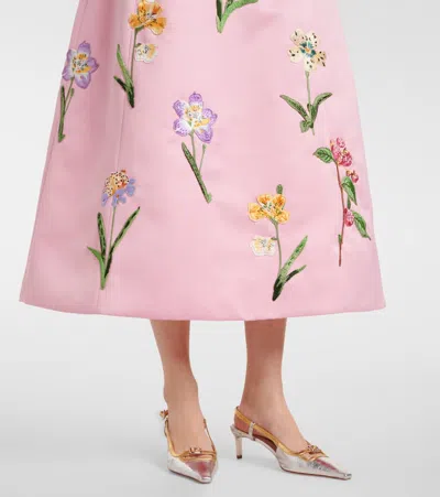 Leo Lin Cleo Floral Embroidered Satin Midi Dress In Pink