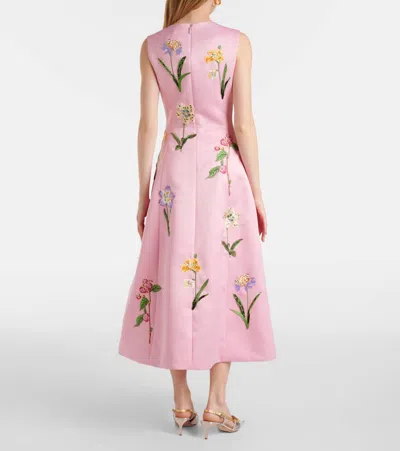 Leo Lin Cleo Floral Embroidered Satin Midi Dress In Pink