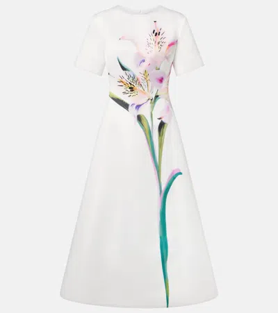 Leo Lin Satin Floral Caroline Midi Dress In White