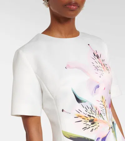 Leo Lin Satin Floral Caroline Midi Dress In White