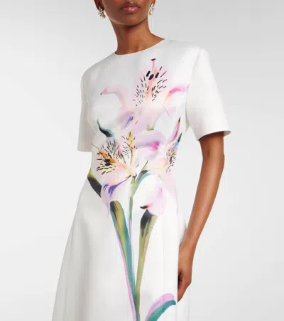 Leo Lin Satin Floral Caroline Midi Dress In White