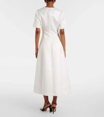 Leo Lin Satin Floral Caroline Midi Dress In White