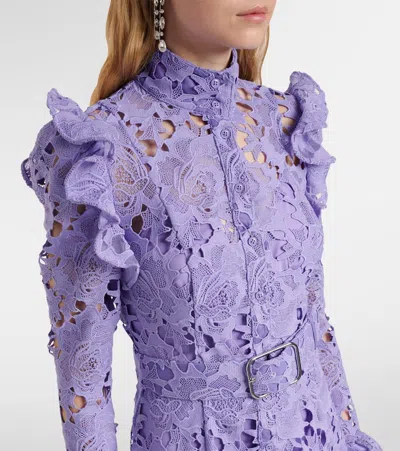 Leo Lin Aliyah Floral Ruffled Lace Midi Dress In Purple