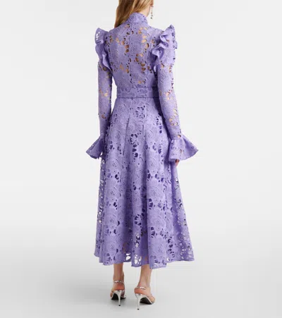 Leo Lin Aliyah Floral Ruffled Lace Midi Dress In Purple