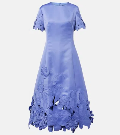 Leo Lin Caroline Floral-embroidered Cutout Midi Dress In Blue