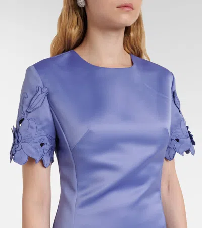 Leo Lin Caroline Floral-embroidered Cutout Midi Dress In Blue