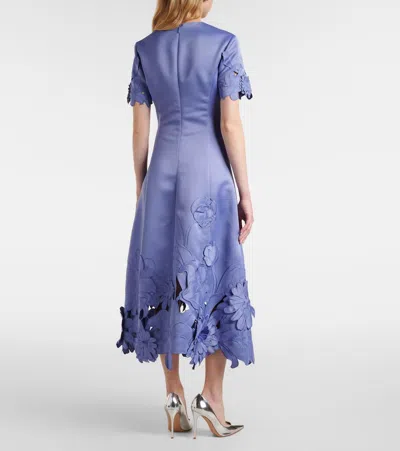 Leo Lin Caroline Floral-embroidered Cutout Midi Dress In Blue