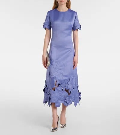 Leo Lin Caroline Floral-embroidered Cutout Midi Dress In Blue