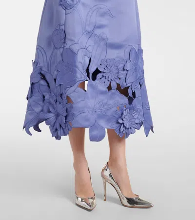 Leo Lin Caroline Floral-embroidered Cutout Midi Dress In Blue