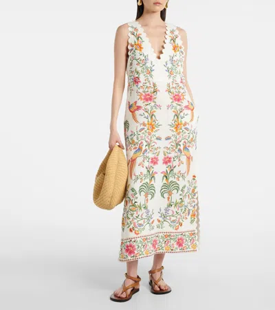 Farm Rio Delicate Forest Scalloped-hem Bird-print Maxi Dress In Multi