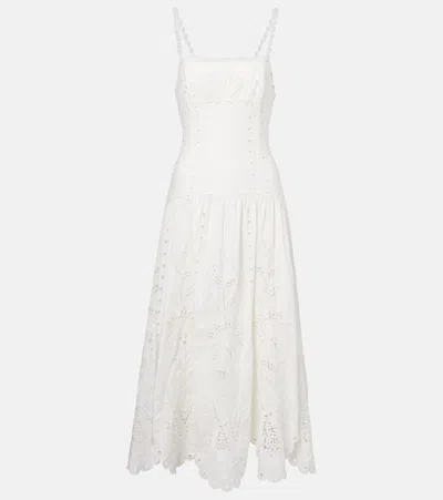 Farm Rio Womens Richilieu Embroidered Linen-blend Midi Dress Off-white Xs
