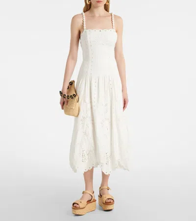 Farm Rio Womens Richilieu Embroidered Linen-blend Midi Dress Off-white Xs