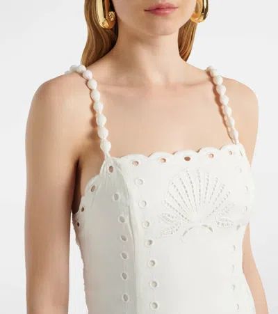 Farm Rio Womens Richilieu Embroidered Linen-blend Midi Dress Off-white Xs