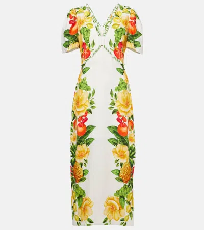 Farm Rio Off-white Picnic Flowers Euroflax Premium Linen Maxi Dress