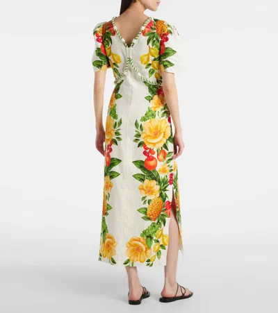 Farm Rio Off-white Picnic Flowers Euroflax Premium Linen Maxi Dress