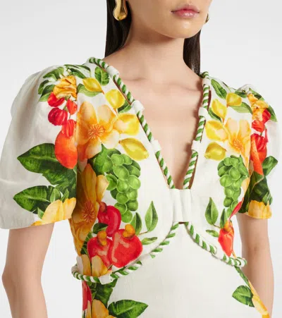 Farm Rio Off-white Picnic Flowers Euroflax Premium Linen Maxi Dress