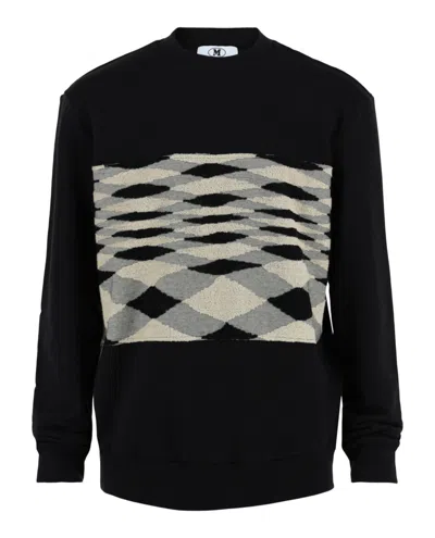 M Missoni Zig Zag Slub Crewneck Sweatshirt In Black