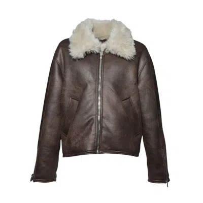 Séfr Short Single-breasted Shearling Jacket In Brown