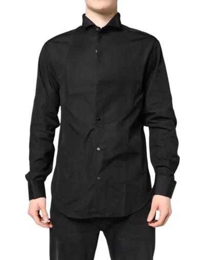 Pre-owned Emporio Armani Cotton Long Sleeves Formal Dress Men's Shirt () In Black