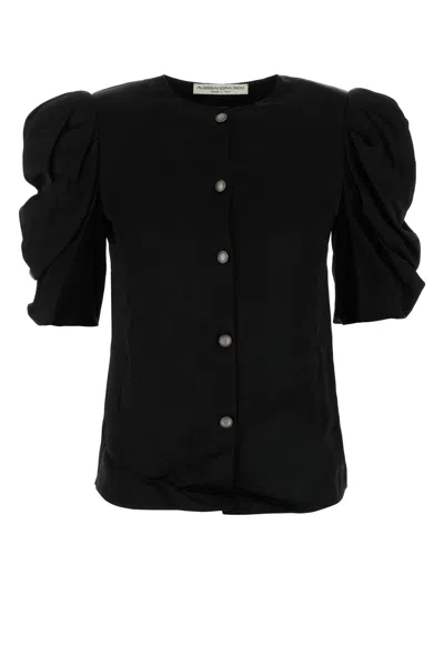 Alessandra Rich Envers Satin Blouse With Bouffant Sleeves