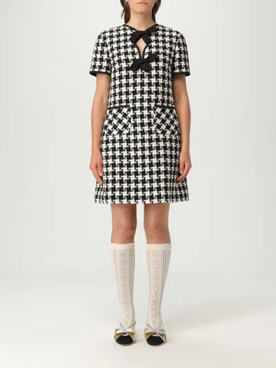 Valentino Embroidered Damier Light Tweed Short Dress In Black