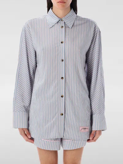 Ganni Women Multicolor Shirt With All-over Stripes And Logo Patch On The Front In Viscose Blend Woma