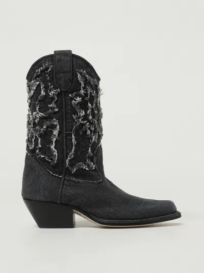 Vic Matie Denim 155 Texan Ankle Boots In Black Denim