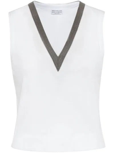 Brunello Cucinelli White Cotton Blend Top
