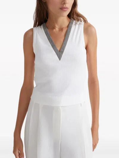 Brunello Cucinelli White Cotton Blend Top
