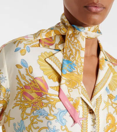 Versace Underwater Baroque Silk Scarf Tie Accessories In Neutral
