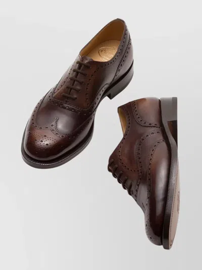 Church's Almond Toe Leather Sole Brogue Detailing In Brown