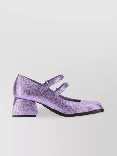 Nodaleto Glitter Double Strap Sandals With Block Heel