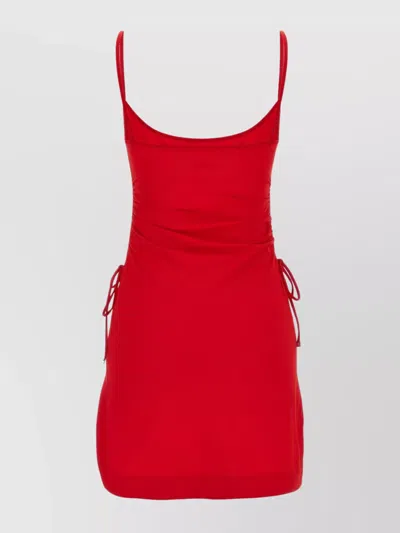 Attico Mini Length Ruched Detailing Side Slit Strappy Beach Cover Up In Red
