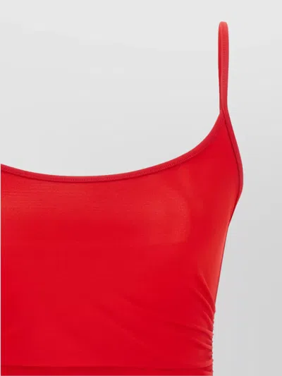 Attico Mini Length Ruched Detailing Side Slit Strappy Beach Cover Up In Red