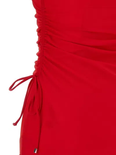 Attico Mini Length Ruched Detailing Side Slit Strappy Beach Cover Up In Red