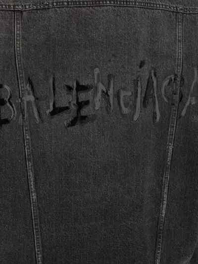 Balenciaga Distressed Denim Jacket With Collar And Pockets In Black