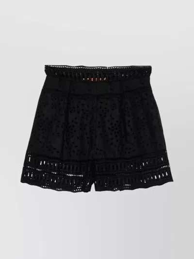 Ermanno Scervino Lace Shorts High-waisted Scalloped Hem In Black