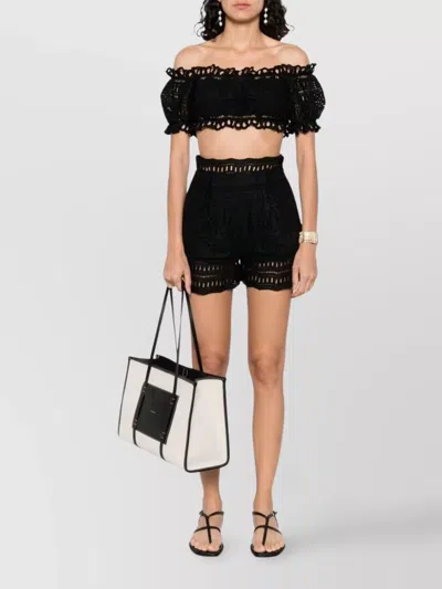 Ermanno Scervino Lace Shorts High-waisted Scalloped Hem In Black