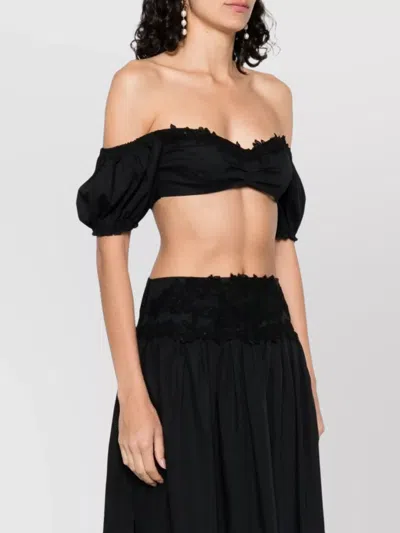 Ermanno Scervino Lace Detail Cropped Cotton Top In Black