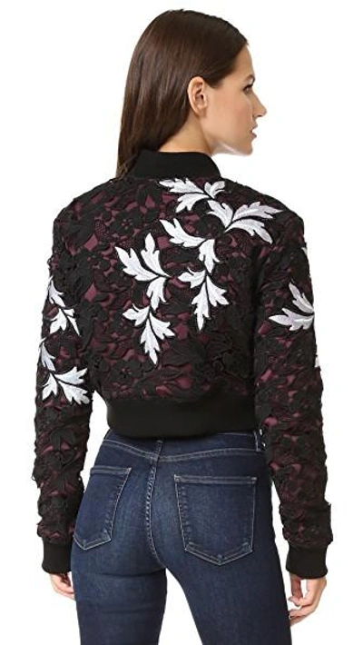 Shop Self-portrait Lace Bomber Jacket In Multi